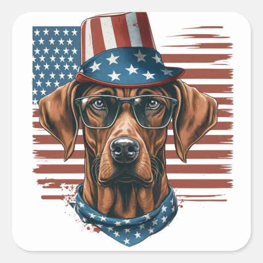 Sticker Carré Rhodesian Ridgeback 4 juillet patriotique (Devant)