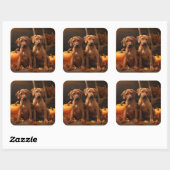 Sticker Carré Rhodesian Ridgeback Chiot Automne Citrouille délic (Feuille)