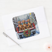 Sticker Carré Rhodesian Ridgeback Christmas Red Truck Holiday (Enveloppe)