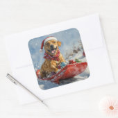 Sticker Carré Rhodesian Ridgeback Dog dans Sledge Noël (Enveloppe)
