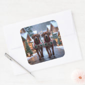 Sticker Carré Rhodesian Ridgeback Dogs Christmas Snow Holiday (Enveloppe)