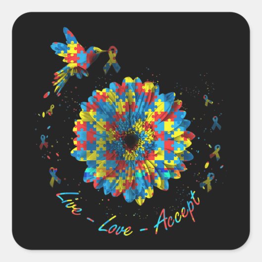 Sticker Carré Ribbon Fleur Oiseau Puzzle Amour En Vie Accepter A (Devant)