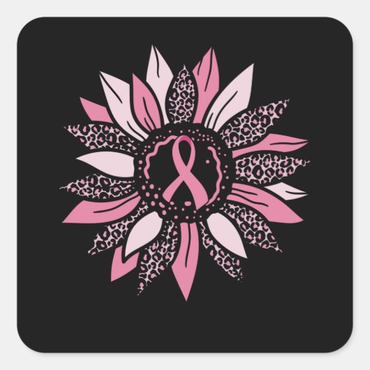 Sticker Carré Ribbon rose Sunflower Breast Cancer Sensibilisatio (Devant)