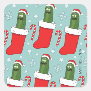 Sticker Carré Rick and Morty   Christmas Pickle Rick Pattern