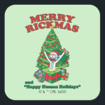 Sticker Carré Rick and Morty | Portal Rick Merry Rickmas<br><div class="desc">Celebrate Rickmas with this festive graphic of Rick popping out of a present from a portal that reads: "Merry Rickmas and Happy Human Holidays".</div>