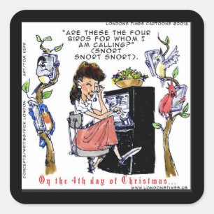 Sticker Carré Rick London Ernestine appelle les oiseaux Noël