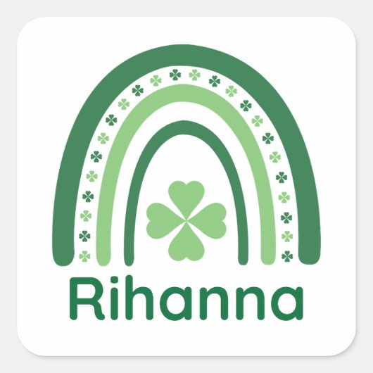 Sticker Carré Rihanna Nom Clover Boho Rainbow (Devant)
