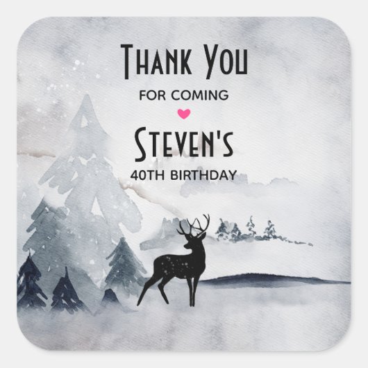 Sticker Carré Rinde d'hiver Aquarelle gris rustique Anniversaire (Devant)