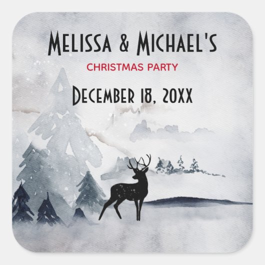 Sticker Carré Rindeer d'hiver Aquarelle gris rustique Noël (Devant)