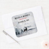 Sticker Carré Rindeer d'hiver Aquarelle gris rustique Noël (Enveloppe)