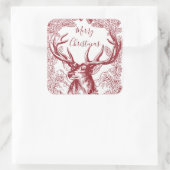 Sticker Carré Rinder de Noël Rouge Joyeux Avec Boughs (Sac)