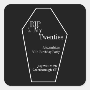 Sticker Carré RIP 20s Gothique 30e Anniversaire Fête Noir et Bla