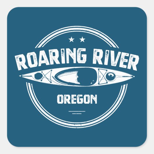 Sticker Carré Rivière Roaring Oregon Kayak (Devant)
