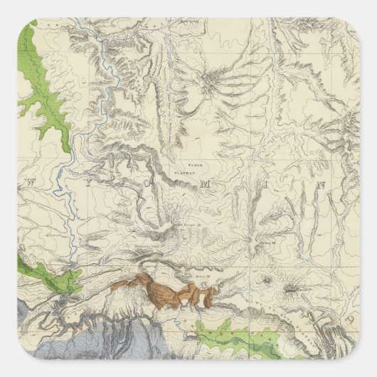 Sticker Carré Rivière verte de la carte routière ferroviaire Uni (Devant)