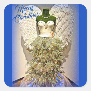 Sticker Carré Robe Angel Mannequin Forme Arbre de Noël