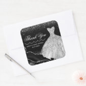 Sticker Carré Robe Aquarelle Argent & Bord Glam Sweet 16 (Enveloppe)