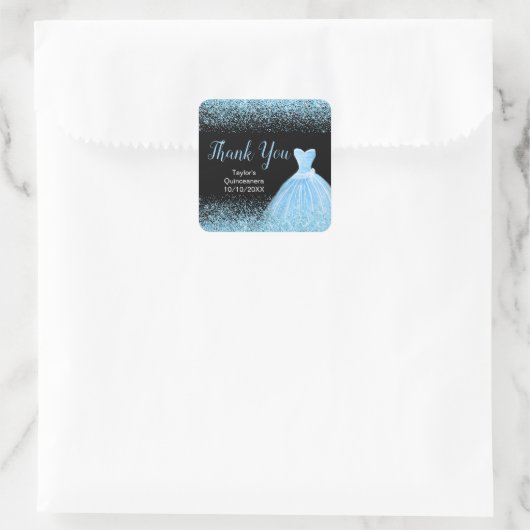 Sticker Carré Robe bleu clair Quinceanera Parties scintillant Fa (Sac)