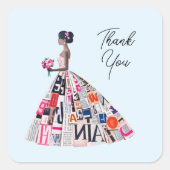 Sticker Carré Robe de douche de mariée Merci (Devant)