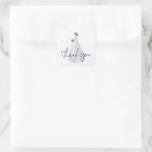 Sticker Carré Robe de douche de mariée Merci