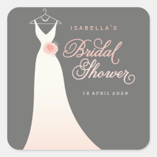 Sticker Carré Robe de mariage rose élégante et stylée Shower de
