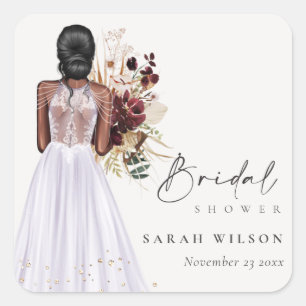 Sticker Carré Robe de Mariée Élégante Bohème Lilas Lavande Fleur