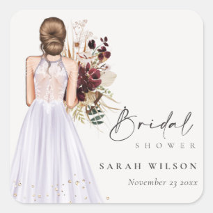 Sticker Carré Robe de mariée lilas élégante Boho Shower nuptial