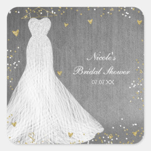 Sticker Carré Robe de mariée sur cintre en or pour la douche nup