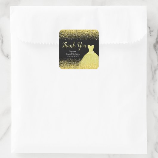 Sticker Carré Robe Jaune Lumineuse Faux Parties scintillant Douc (Sac)