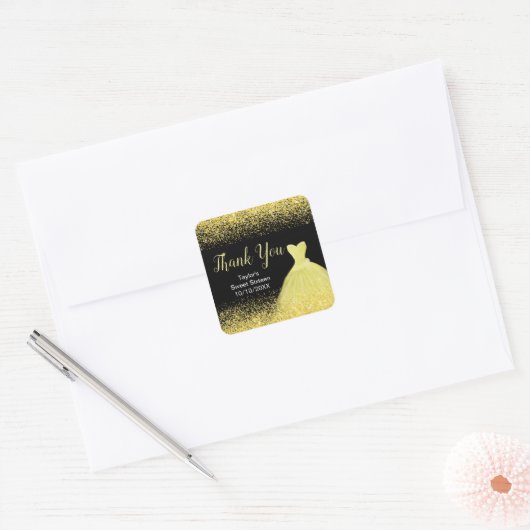 Sticker Carré Robe Jaune Lumineuse Faux Parties scintillant Douc (Enveloppe)