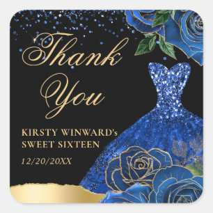 Sticker Carré Robe Parties scintillant bleue et or Glam Rose Swe
