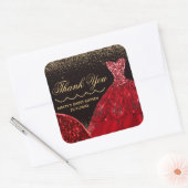 Sticker Carré Robe Parties scintillant rouge Aquarelle Douce 16 (Enveloppe)