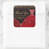 Sticker Carré Robe Parties scintillant rouge Aquarelle Douce 16 (Sac)