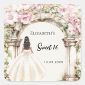 Sticker Carré Robe rose florale marbre arche Sweet 16 (Devant)