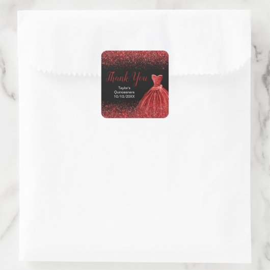 Sticker Carré Robe rouge vif Faux Parties scintillant Quinceaner (Sac)