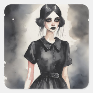 Sticker Carré Robe vintage gothique LBD Illustration Art