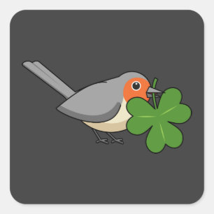 Sticker Carré Robin mignon avec Shamrock en caricature