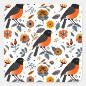 Sticker Carré Robins Et Fleurs (Devant)