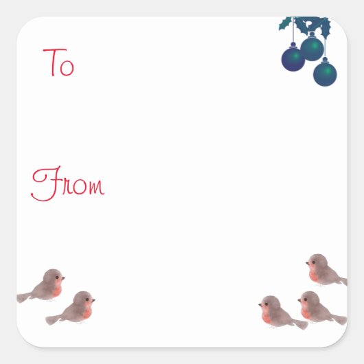 Sticker Carré Robins et Noël saint mignon (Devant)