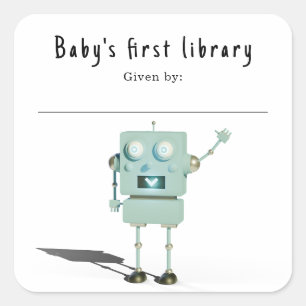 Sticker Carré Robot 3D - Première bibliothèque de bébé