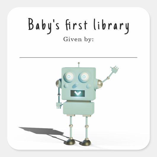 Sticker Carré Robot 3D - Première bibliothèque de bébé (Devant)