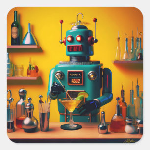 Sticker Carré Robot futuriste rétro ROBIA 12J2 Mixologue