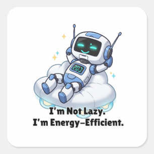 Sticker Carré Robot Je ne suis pas azy. Je suis écoénergétique.