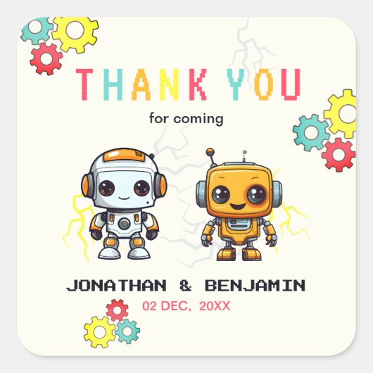 Sticker Carré Robot mignon ensemble Merci d'anniversaire conjoin (Devant)