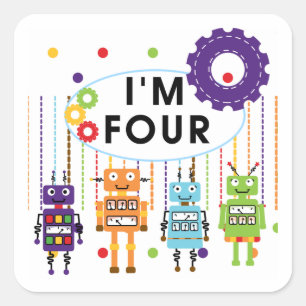 Sticker Carré Robot T-shirts et cadeaux d'anniversaire 4e