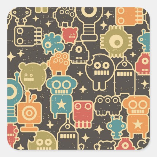 Sticker Carré Robots sur brun (Devant)