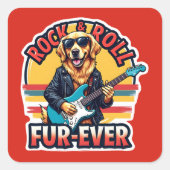 Sticker Carré Rocher et Roll Chien Retro Art Fur-Ever Cool (Devant)