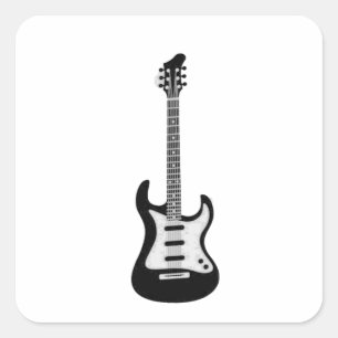 Sticker Carré Rock and Roll guitare électrique et acoustique