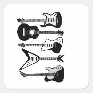 Sticker Carré Rock and Roll guitare électrique et acoustique