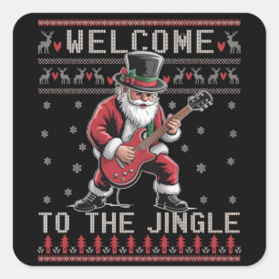 Sticker Carré Rock n Roll Noël Rocker Santa Pull de Noël dégueu 