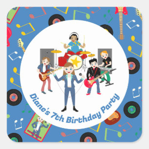Sticker Carré Rock Star Girl Band Anniversaire